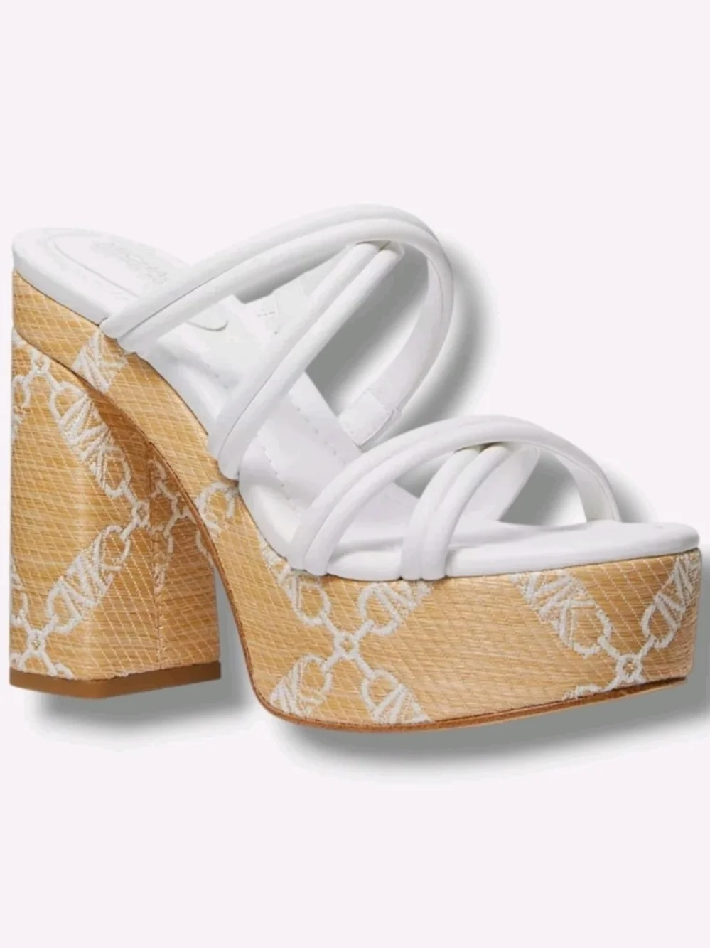 Michael Kors 'Corrine' White & Tan Signature Platform Sandal Heels
